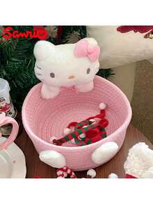 Sanrio 1个三丽鸥Hello Kitty可爱化妆品和玩具收纳篮，卧室装饰，生日礼物，粉色
