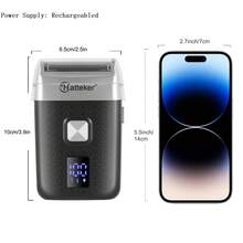 1 pieza Afeitadora eléctrica recargable por USB con pantalla LED para hombres, máquina de afeitar rotativa Hatteker - Negro - Ver 2