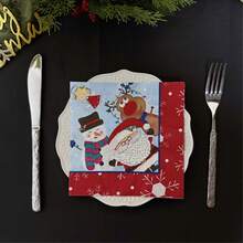 20 piezas Servilletas de papel desechables con lindos diseños navideños de dibujos animados, con estampados de renos, Papá Noel y muñecos de nieve para decoración de fiestas navideñas, de 13*13 pulgadas, de pulpa de madera suave de 2 capas, suministros navideños
