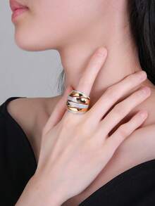 1pc Bronze Material Smooth Patchwork Ring With Inlay Rhinestone & Cubic Zirconia, Personalized Fashion Woman Big Ring, Suitable For Gift And Women's Daily / Holiday Wear