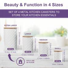 1/3/4 Piezas Contenedores de Almacenamiento de Cocina para Encimera, Contenedores de Alimentos con Tapas Herméticas, Contenedores de Almacenamiento de Harina y Azúcar, Juego de Botes Blancos para Galletas y Caramelos Nueces, Decoración de Cocina de Estilo Granja - Blanco - Ver 4