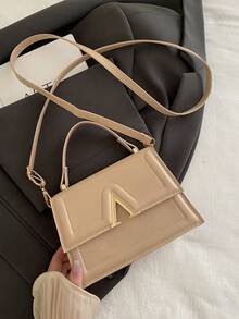 1 Nuova mini borsa alla moda con texture in tessuto PU di colore solido, borsa quadrata con chiusura a ribalta, stile occidentale semplice, elegante borsa a tracolla con cinturino regolabile e rimovibile.