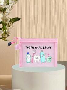 Tooth Print Makeup Bag, Mesh Portable Makeup Bag, Coconut Tree Print Bag, Travel Makeup Bag; Essential Beach Swimsuit Storage Artifact For Vacations; Coconut Tree Heart-Shaped Printed Bag Is A Must-Have For Summer Music Festivals, Perfect For Girlfriends; Foldable Lightweight Makeup Bag