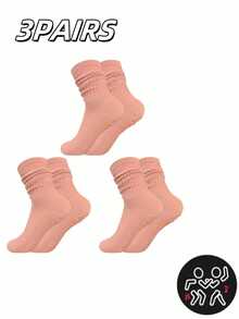 3 Pairs Women's Yoga Pilates Non-Slip Grip Socks, Suitable For Yoga, Barre, Hospital, Barefoot - Multicolor - View 20