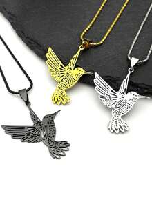 Exquisite Stainless Steel Pendant In Hummingbird Shape, Matched With Black, Golden And Silvery Chains, Fashion Jewelry For Men And Women