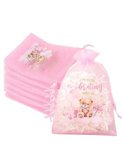 10Pcs Pink Bear Gift Bags,Thank You Mesh Bag,15*10cm Organza Bags,Gift Wrapping Bag With Drawstring,Babyshower Decor,1st Birthday Party Supplies,Jewelry Storage Bag,Wedding Decor,Bridal Shower Favors,Gender Reveal Party Supplies,Small Gift Packaging Bag,Babyshower Party Favor Bag,First Birthday Party Decor,Holiday Party Supplies