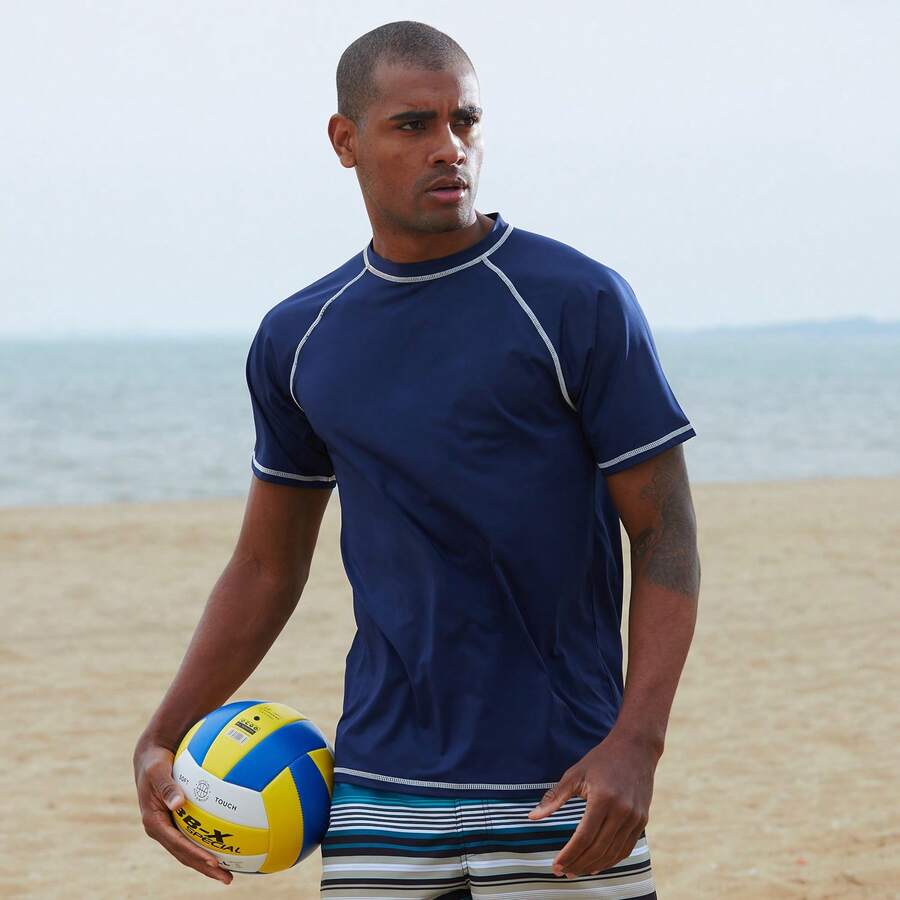 Men's UPF 50+ T-Shirt Rashguard Swim Tee Short Sleeve Shirt Swimwear For Running Swimming - Màu xanh hải quân - Xem 1