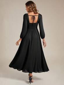 EVERPRETTY Elegant Spring Chiffon Long Sleeve Wedding Guest Dress, Black Bridesmaid Dress, Special Occasion Evening Gown, Wedding Guest Dress, Winter Wedding Dress - Black - View 3