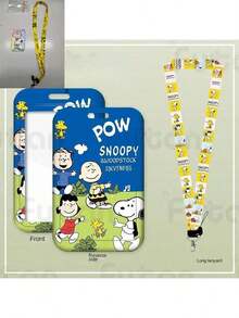 1 pieza Titular de tarjeta de identificación de Snoopy Kawaii para niños con correa para colgar al cuello - Estuche lindo para tarjeta de comedor/autobús de campus de anime, funda para tarjeta de identificación de estudiante de jardín de infantes, regalo de vacaciones para niños, accesorio ligero para portar identificación