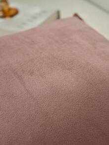 1 件天鹅绒边缘抱枕套纯色方形靠垫套适用于沙发、卧室和汽车 - 藕粉色 - 查看 8