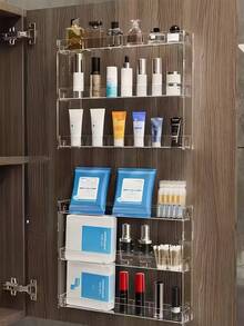 Lot de 2 supports muraux sans perçage, boîte de rangement transparente pour maquillage, étagère verticale flottante à 3 niveaux, rangement multifonctionnel pour cosmétiques, outils et accessoires de manucure - Support en acrylique peu encombrant pour cosmétiques, soins de la peau, lunettes, boîte de rangement légère, organisation de la maison - Multicolore - Voir 4