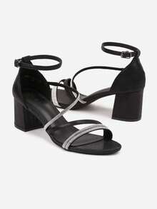 Sparkly Strappy Heels - Women's Evening/Party Sandals - Black - View 5