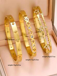 1pc/3pcs Minimalist Hollow Floral Stainless Steel Zirconia Bracelet, Suitable For Women's Daily Wear And Holiday/Birthday Gifts