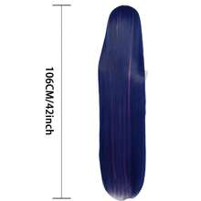 Hair Cap+ Blue Mix Pink Wig 105cm Long Straight Stocking Wigs For Girl With Bangs Costume For Women Synthetic Hair Wigs For Stocking Cosplay Halloween Wig Anime Party - Blue Mix Pink - 查看 6