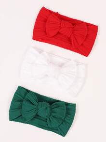 jralon 3 件装婴儿圣诞尼龙提花尼龙头带，红色和绿色蝴蝶结，适合所有季节