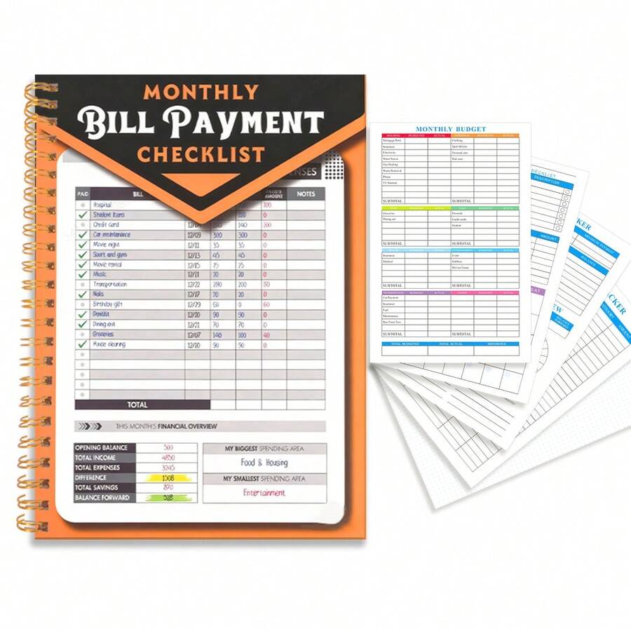 1 pieza Organizador de facturas con espiral de 5.5x8.3 pulgadas y planificador de presupuesto, cuaderno de seguimiento de gastos mensuales, registro de finanzas para la gestión del dinero, pago de deudas y objetivos de ahorro