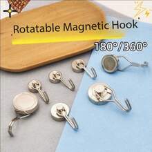 4PCS Multi - Functional Rotatable Magnetic Hooks With Strong Magnetic Force And Practical Style For Home Kitchen, Bathroom And Office Wall Hanging And Organizing Function