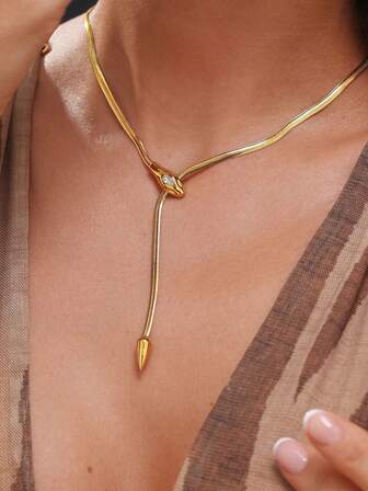 1 件女士项链，配蛇形锆石吊坠，Y 形锁骨链，适合女性日常、节日、度假、约会装扮