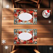 4 buc. Covorașe de masă dreptunghiulare din in, cu imprimeu de reni de Crăciun - Covorașe de masă țesute din in, pentru sufragerie, bucătărie, masă de cafea, decor pentru masă