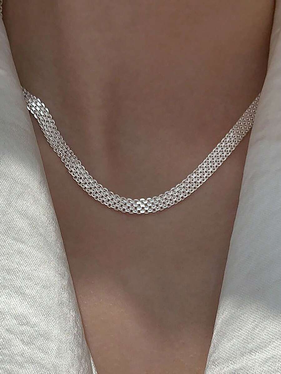ESBERRY 1PC 925 Sterling Silver Simple Sweet Lace Braided Necklace For Women's Exquisite Jewelry Party Mother's Day Gift - Lace Braided Necklace - View 1