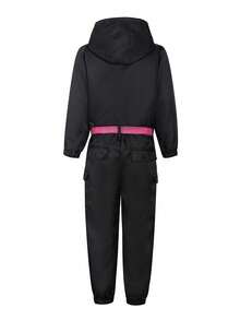 一套成人黑色游戏角色扮演服装，韩版电影男女通用连帽连体衣，含腰带和手套，派对礼服