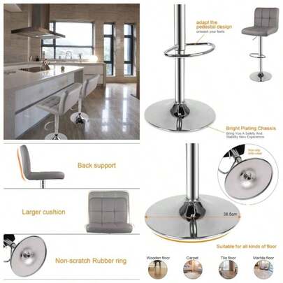 Barstool, Bar Stools Set Of 2 PU Leather Swivel Height Adjustable Bar Chairs With Backrest Breakfast Counter, Kitchen And Home Barstools