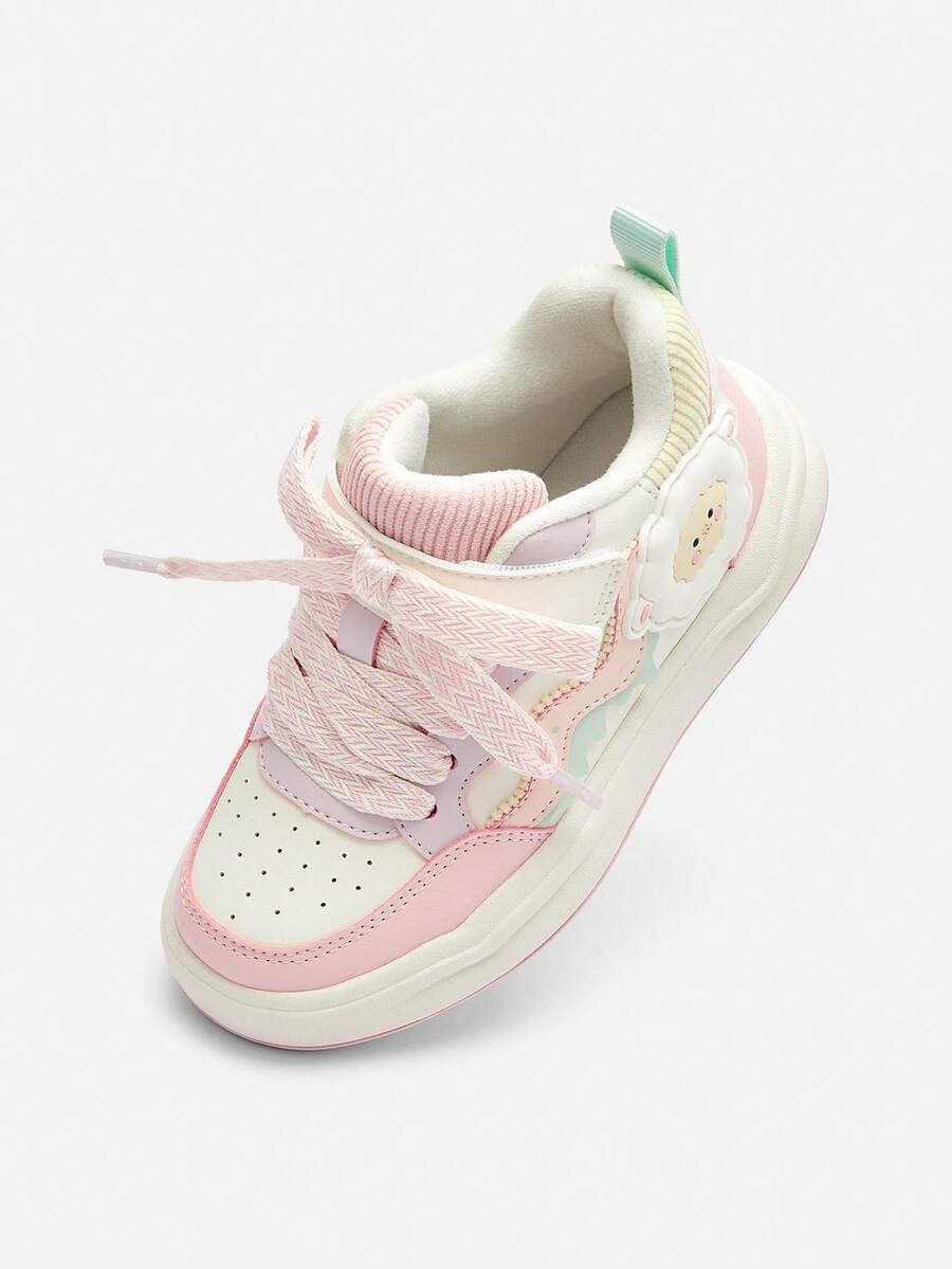 Balabala Girls' White Canvas Sneakers 2025 Spring/Fall, Casual Breathable Shoes - White and Red - View 1