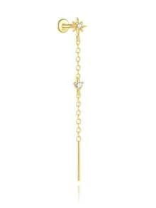 EleRunis 1pc 925 Sterling Silver Rhinestone Long Tassel Cartilage Earring Studs For Women, Daily Wear, Wedding, Party, Valentine's Day Jewelry - Gold - View 5