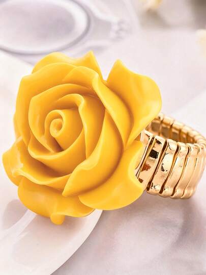 1pc Delicate Red Rose Decor Ring, Wedding Jewelry, New Year & Valentine's Day Gift For Women