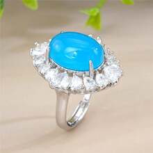 1pc Fashionable Imperial Green Jade Gemstone Ring, Cubic Zirconia Inlaid Adjustable Ring, Vintage Palace Style Women Jade Diamond Ring