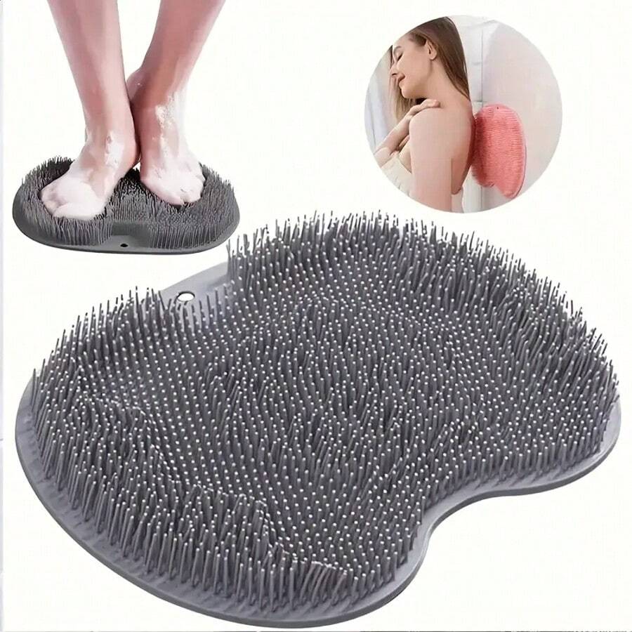 SoftBreeze Silicone Foot Scrubber With Suction Cup - Hypoallergenic Non-Slip Exfoliating Pads, Light Beige Dead Skin Cleansing Tool - Manual Foot Massager And Pedicure Set For Shower/Bath - Fragrance-Free Home Pedicure Kit