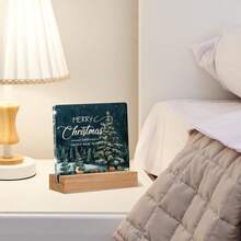 Panneau acrylique de renne de Noël bleu d'hiver, décoration de bureau Wonderland gelé - Joyeuses fêtes et bonne année, décorations de Noël bleu givré pour la maison, centre de table élégant