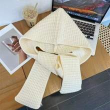 新款时尚百搭优雅简约帽巾套装，针织连帽斗篷两用披肩领巾，加厚针织帽围巾套装，女士秋冬情人节礼物 - 連帽圍脖 - 查看 14