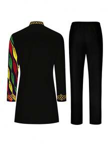 Men's Casual Long-Sleeved Two-Piece Suit, Mid-Length Top And Trousers - màu đen - Xem 3