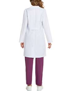 cimmuovere 女款長袖多口袋刷手服護理師制服，適用牙醫、醫療保健、寵物醫院、實驗室工作服，白大褂，春秋款 - 白色 - 查看 3