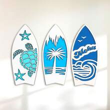 Wood's House Kit 3 Pranchas Decorativas Praianas em MDF e Relevo 3D para Sala Quarto Escritório Mar