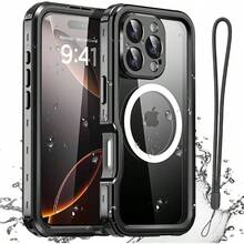 Funda Impermeable para 16 Pro con, Resistente a la Nieve, al Polvo y a los Golpes, certificacin IP68, proteccin Corporal Real de 360 u200Bu200BGrados, Totalmente sellada bajo el Agua - Negro con Magsafe_03 + iphone 16 Pro Max - Ver 2