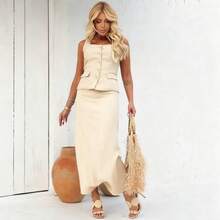 Long Skirt And Square Neck Vest Set HQ125 - trắng - Xem 1