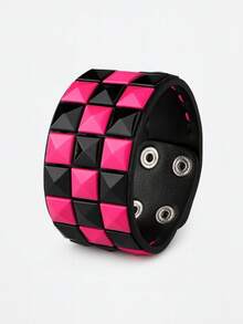 Spike Scene Pink Bracelet With Black Pop Punk - Hot Pink - View 1