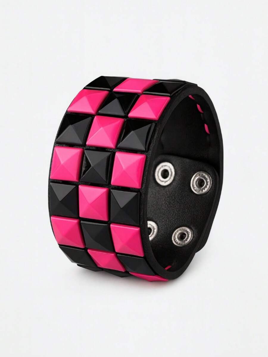Spike Scene Pink Bracelet With Black Pop Punk - Hot Pink - View 1