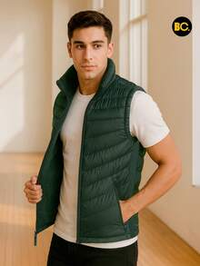 Big City Chaleco acolchado para hombre con cierre frontal y bolsillos laterales, abrigo ligero tipo puffer casual moderno para clima frío, - Verde Oscuro - Ver 2