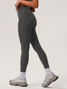 Sodalemon Women's Solid Color Thick Sports Bra & Yoga Leggings 2 Pieces Workout Set - Grey - View 7