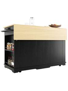 Kitchen Island, Kitchen Cart Equipped With Power Strip, Kitchen Cabinet, Serving Cart With Worktop, Buffet Cabinet, Dining Cart With Wood Grain, Buffet Cabinet, Black - 1 - View 9