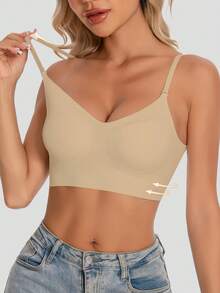 Women's Seamless Backless Bra, Backless Design, Sexy Summer Bra, Bridal Bra, Comes With 3 Adjustable Shoulder Straps, Comfortable & Breathable, Suitable For Weddings, Formal Occasions, Pairing With Camisoles - Khaki - View 3