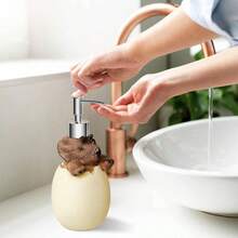 Dispensador de jabn de dinosaurio, 2 piezas, dispensador de jabn de huevo para nios, accesorios de bao, locin de animales, botella de champ recargable con bomba para decoracin de encimera de - Plateado - Ver 7