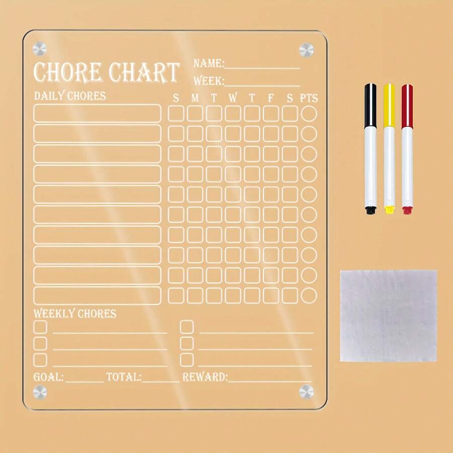Pizarra magnética de acrílico transparente para el hogar/Planificador semanal, pizarra de borrado en seco para el refrigerador, planificador semanal de acrílico reutilizable y fácil de limpiar