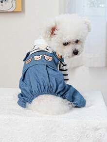 PETCIRCLE 1 bộ quần áo cho thú cưng, trang phục cho chó/mèo, quần hình đầu gấu thời trang và dễ thương, thoải mái cho chó nhỏ/chó con - sọc đen trắng - Nhiều màu - Xem 4
