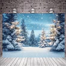 Extra Large Winter Wonderland Photography Backdrop - Snowflakes And Forest Scene, Suitable For Christmas Party Decor, Polyester Photography Studio Prop