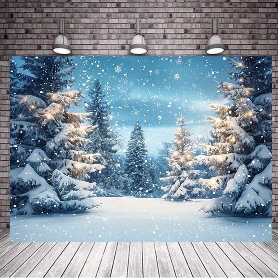 Extra Large Winter Wonderland Photography Backdrop - Snowflakes And Forest Scene, Suitable For Christmas Party Decor, Polyester Photography Studio Prop