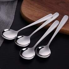 7-Inch Soup Spoons, Baikai Bouillon Spoon,18/10 Stainless Steel Finished Table Dinner Spoons Set Of 4 (Silver) - 銀色 - 查看 2